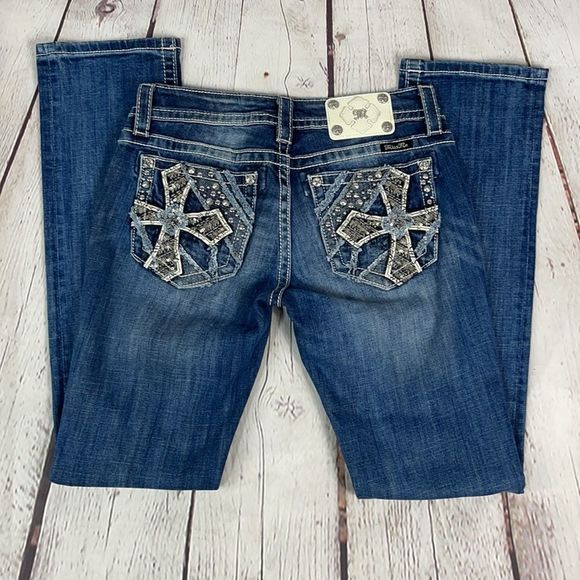 Miss Me Signature Blue Jeans Low Rise Straight Cross Pocket Jeans Size 2… - Picture 4 of 13